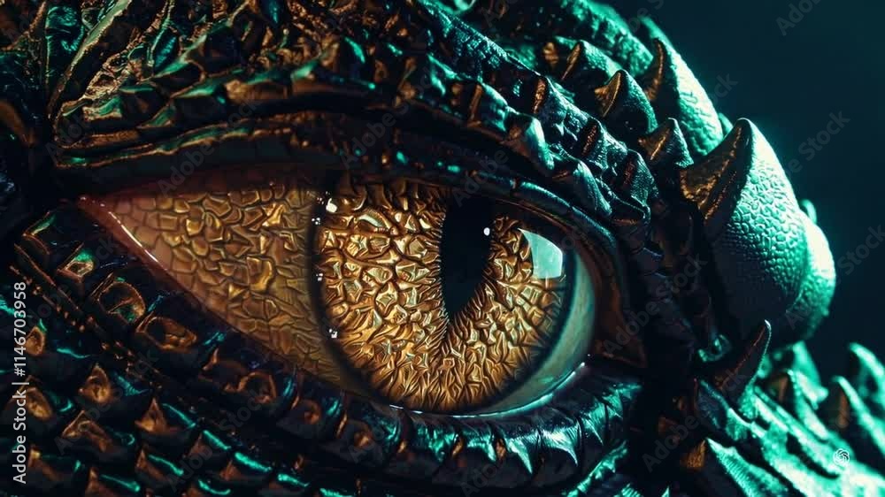 fantastique : l'oeil d'un dragon dorée en animation