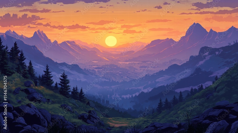 Fototapeta premium majestic sunset mountain valley landscape