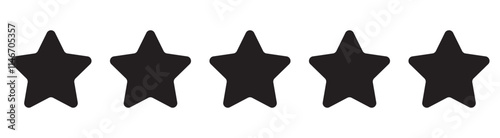 Five star rating icon vector illustration . Set of five star icon collection. Yellow and black star symbol. Vector Illustration. Five stars customer product rating review vector icon. 