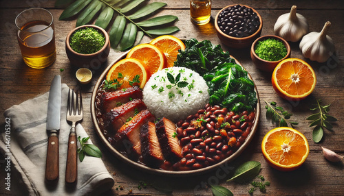 Wallpaper Mural traditional lunch with rice, meat, beans and greens Torontodigital.ca