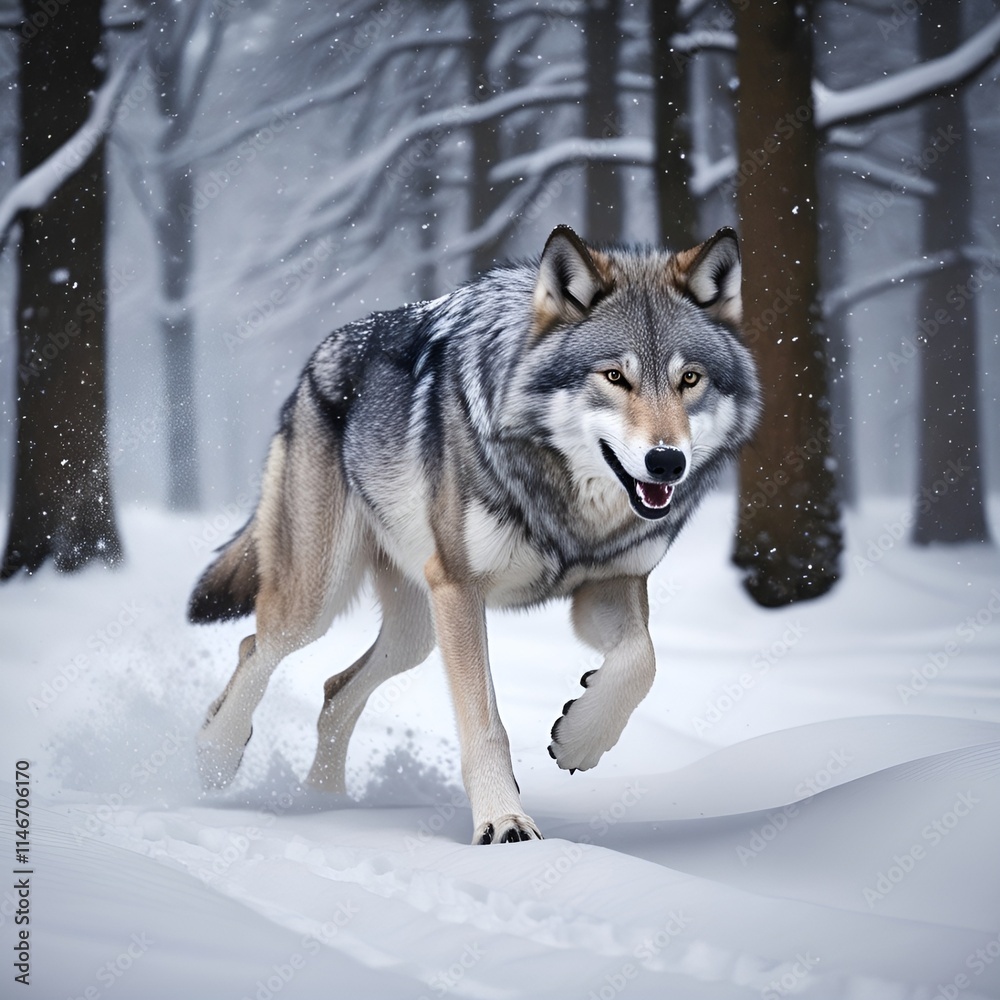 Obraz premium wolf in snow generative Al