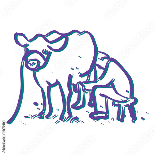 Cartoon characters of farmer milking cow vector design