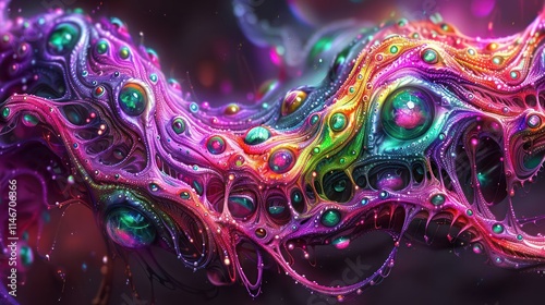 A vibrant, abstract representation of organic forms with colorful, swirling patterns.