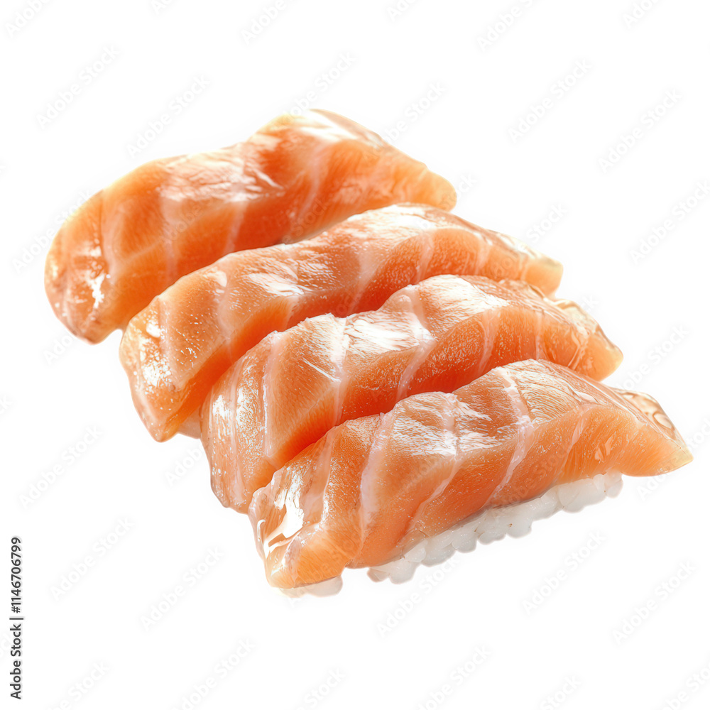 Four Slices Of Fresh Salmon Sushi On Rice Four Slices Of Fresh Salmon Sushi On Rice