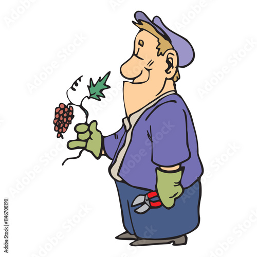 Cartoon characters of farmer Picking Grapes vector design
