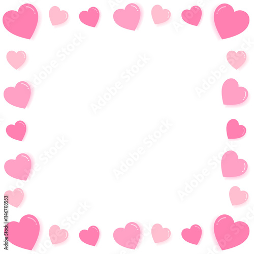 Heart frame.Pink border.Picture photo frame with empty space in the middle.Valentine's day element.Cute love icon
