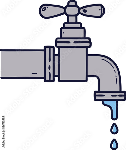 water falling from tap line illustration Save water concept icon