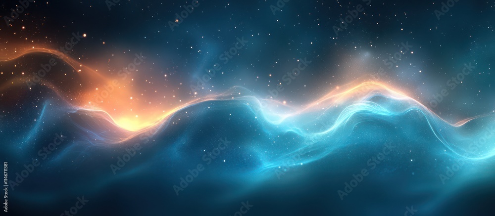 Abstract cosmic nebula with glowing waves and stars. Abstract cosmic nebula with glowing waves and stars.