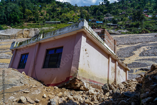 Nakhu River Flooding damaged Homes in Tikabhairab Region, Lalitpur, Nepal. photo