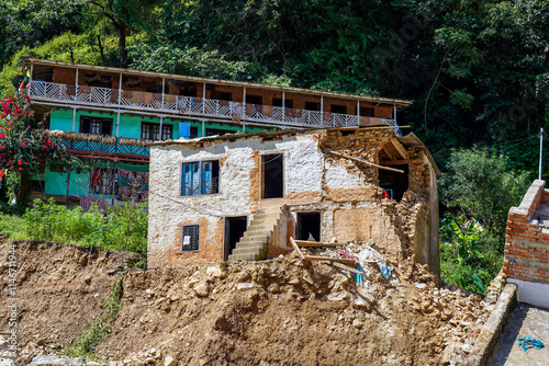 Nakhu River Flooding damaged Homes in Tikabhairab Region, Lalitpur, Nepal. photo