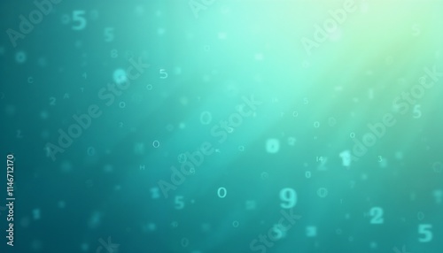 Abstract gradient texture with numbers in soft blue and green tones, featuring numerical patterns, modern concept