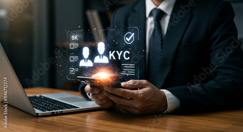 Businessman Using Technology for KYC Verification and Secure Identity Checks