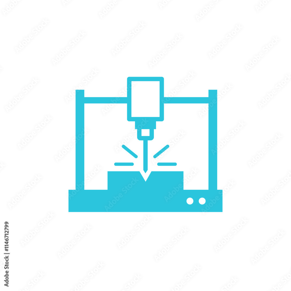 CNC Machine Icon. Isolated on white background. Blue icon set. CNC Machine Icon. Isolated on white background. Blue icon set.