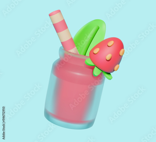 3D Strawberry Smoothie Jar with Straw