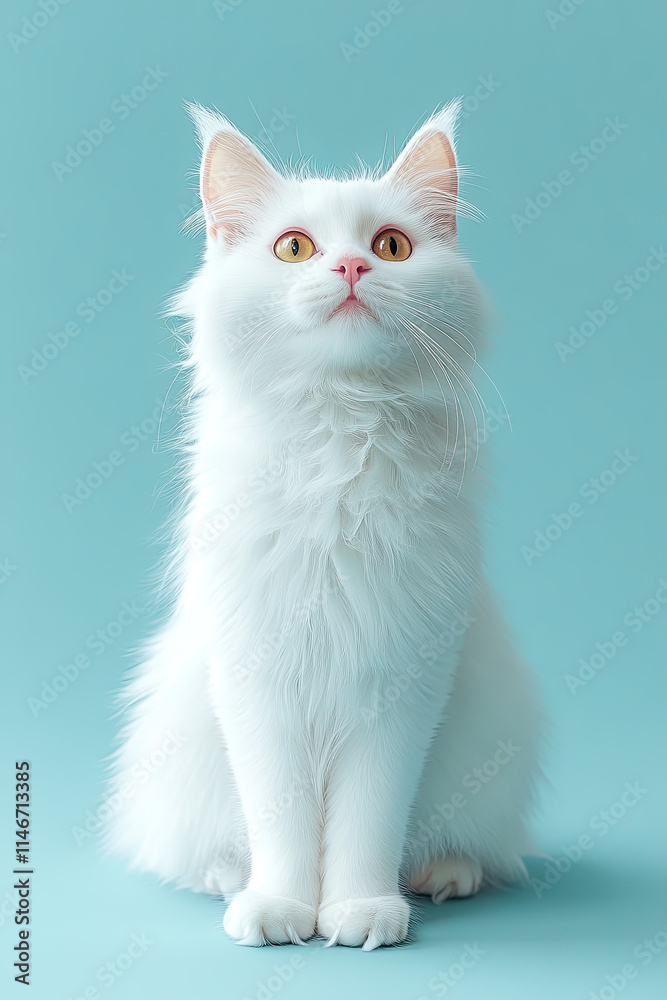 White cat on a color background White cat on a color background
