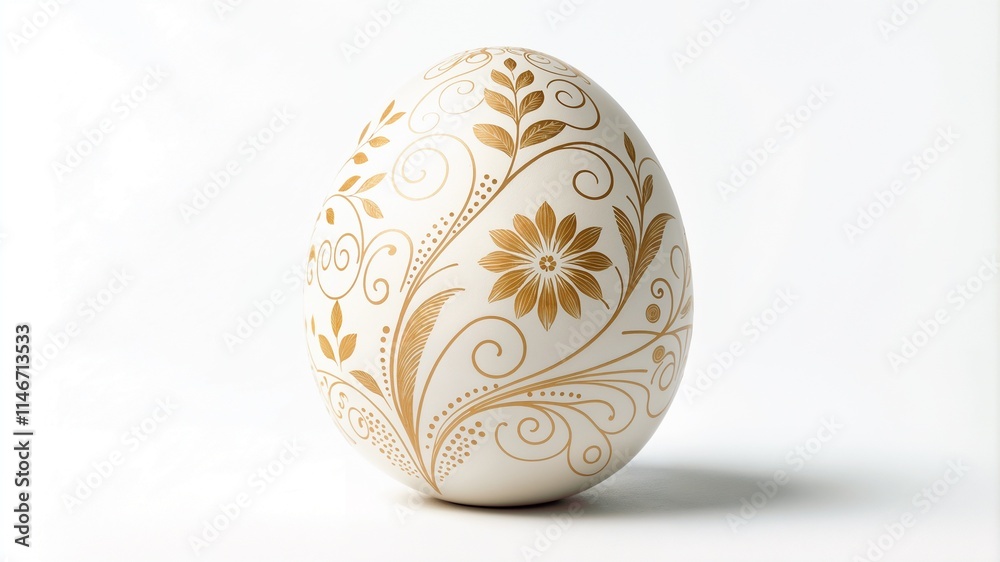 Minimalistic design of a single large Easter egg with intricate golden patterns, plain background, copy space Minimalistic design of a single large Easter egg with intricate golden patterns, plain background, copy space