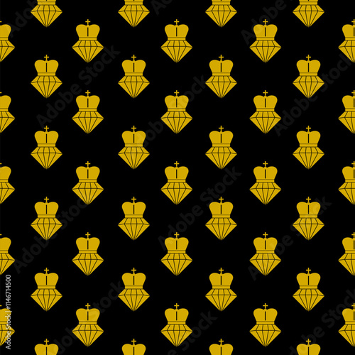 Diamond with crown simple icon seamless pattern isolated on black background photo