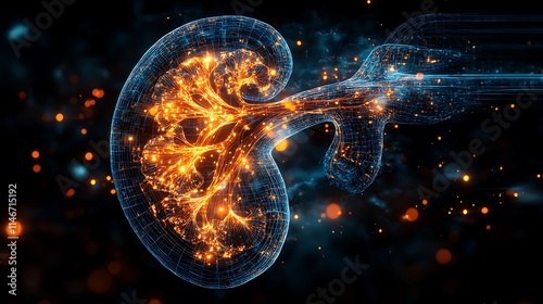 Glowing Networked Human Kidney Anatomical Structure