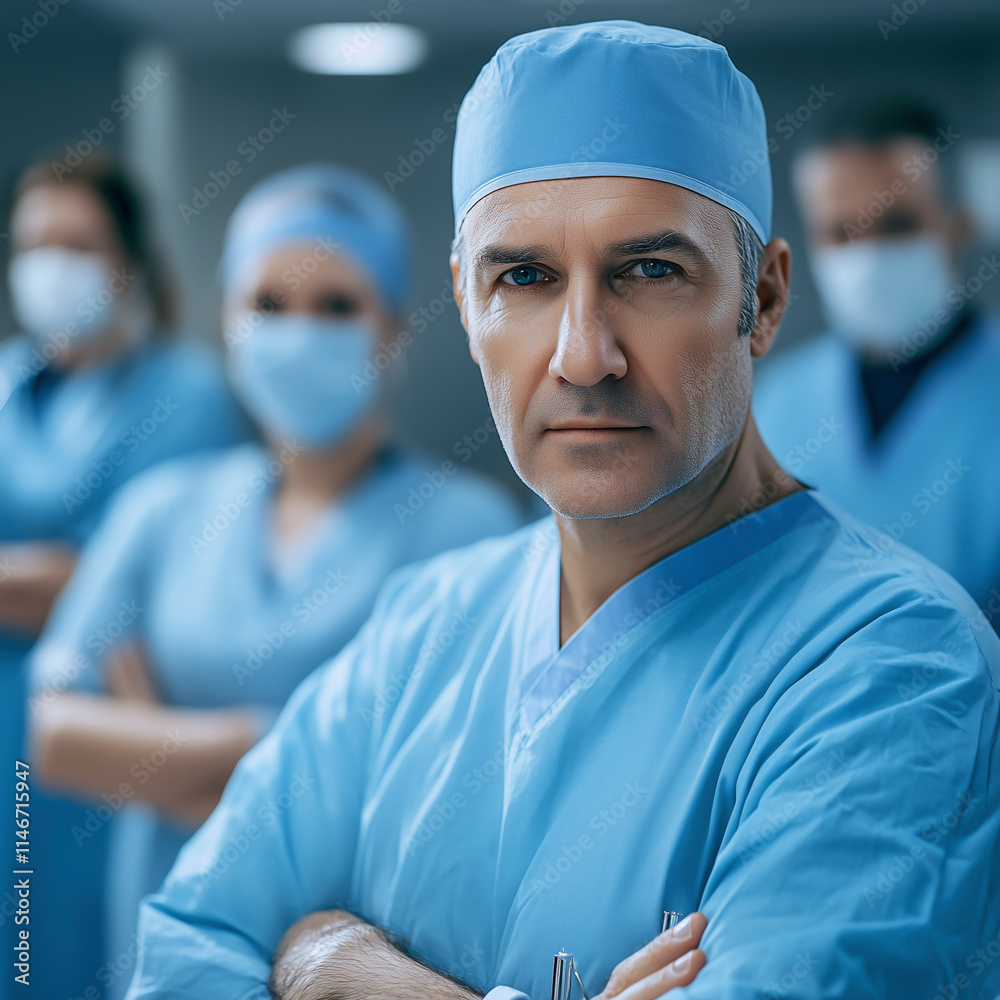 Doctor with arms crossed in hospital. Doctor with arms crossed in hospital.