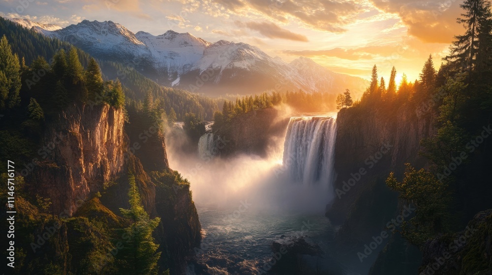 Fototapeta premium majestic waterfall sunset landscape photography