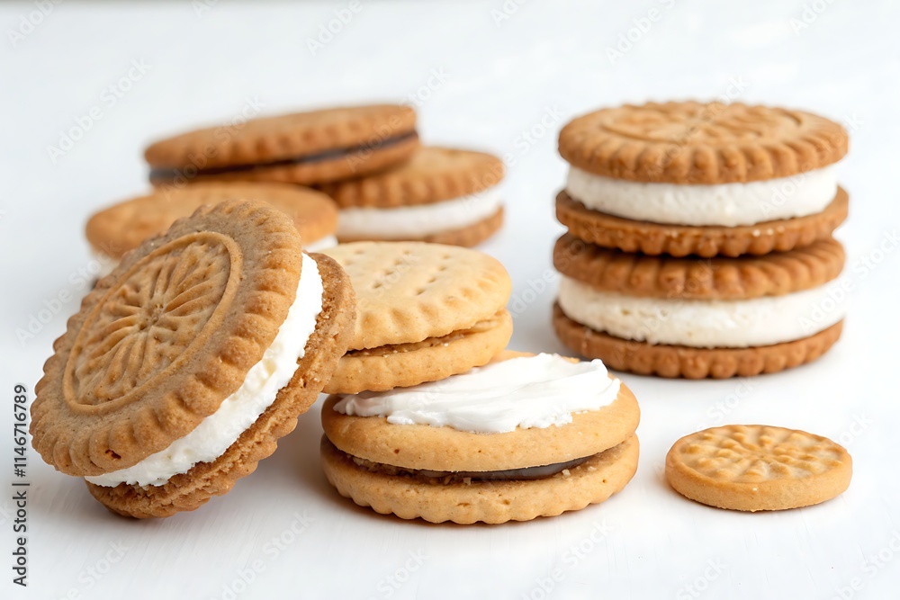 biscuits filled with cream on a white background biscuits filled with cream on a white background