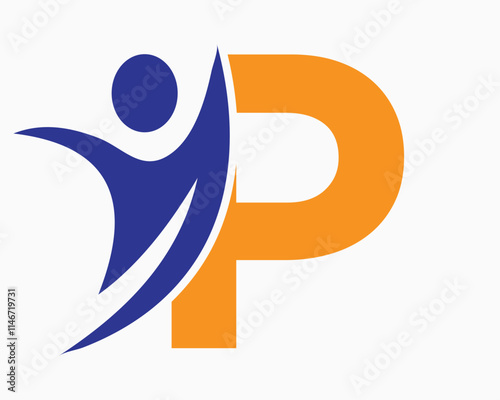 Initial Letter P Wellness Logo Concept With Human Symbol For Healthcare Sign Vector Template photo