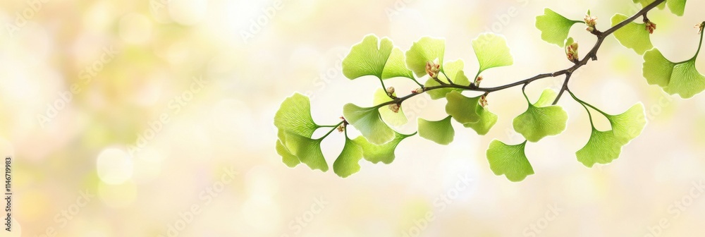 Obraz premium Ginkgo biloba plant leaf closeup view.