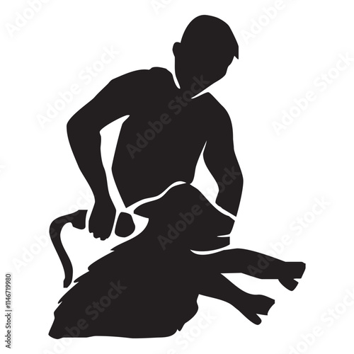Cartoon character of farmer shearing sheep vector design illustration