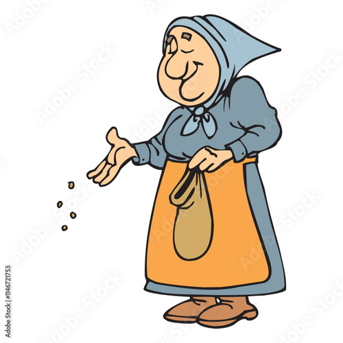 Cartoon character of a woman throwing Feed vector design