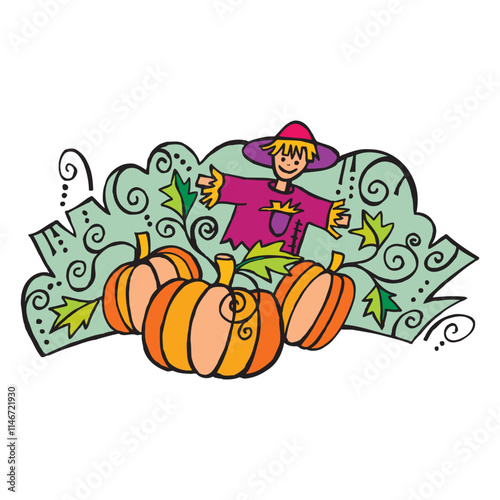 Cartoon characters of farmer man with pumpkins vector design photo