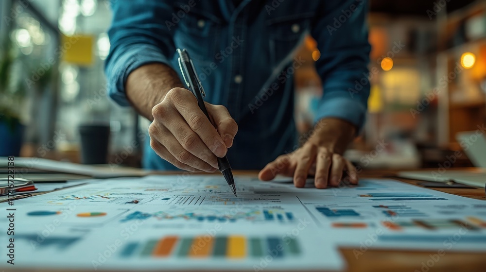 A person is analyzing data charts and graphs while writing notes on paper, surrounded by a cozy workspace filled with warm lighting. A person is analyzing data charts and graphs while writing notes on paper, surrounded by a cozy workspace filled with warm lighting.