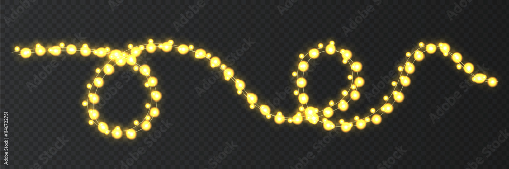 Naklejka premium Festive Christmas light glowing garland string on dark background.