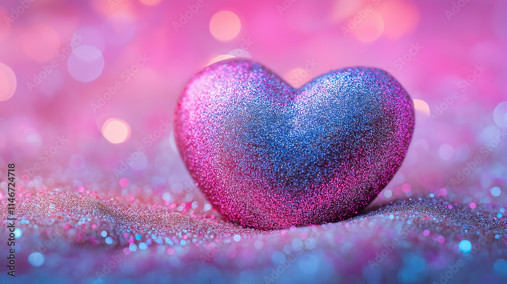 Obraz premium Abstract romantic Valentine's Day banner with sprinkled sand heart and love theme