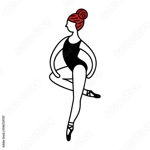  Elegant Ballet Dancer Silhouette with Red Hair in Performance Pose Vector Art