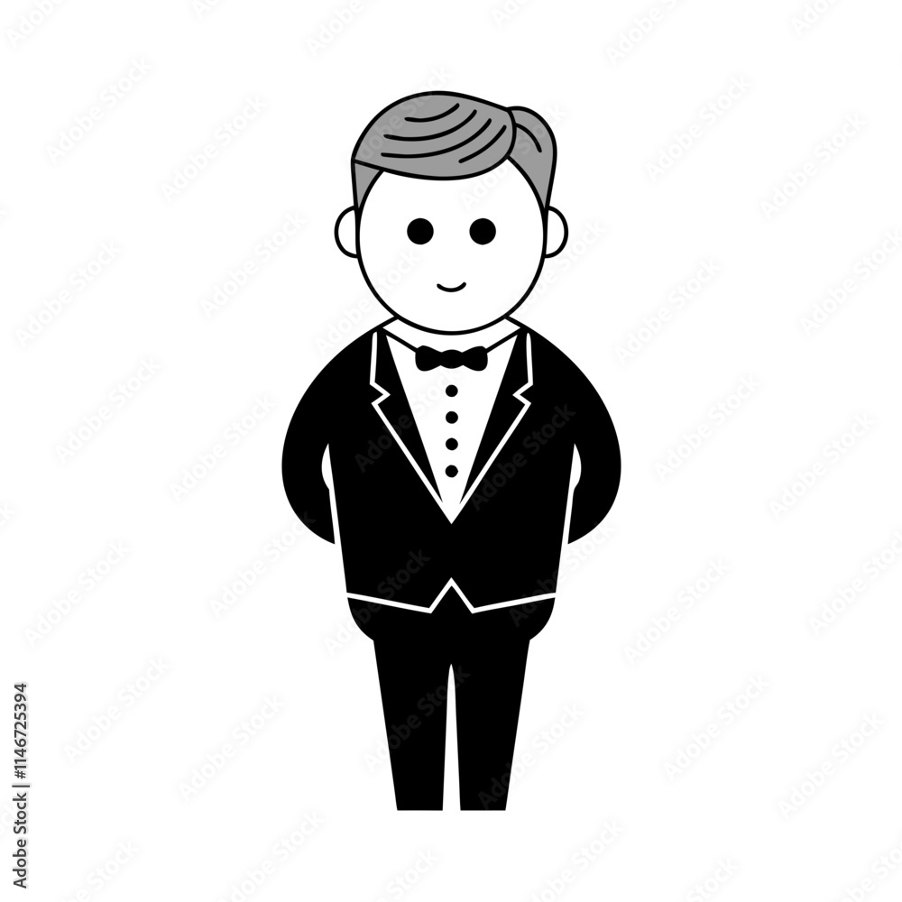 Simple Vector Illustration of Cartoon Man in Tuxedo for Wedding and Formal Events Simple Vector Illustration of Cartoon Man in Tuxedo for Wedding and Formal Events