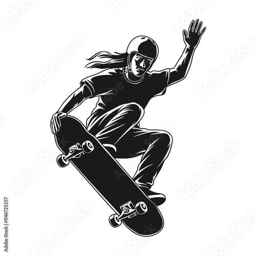  Dynamic Skateboarder Silhouette Performing High-Altitude Trick Vector Illustration