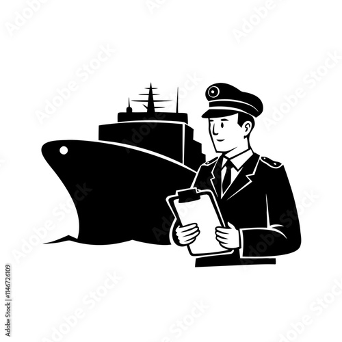  Ship Captain Inspecting Vessel Vector Illustration Professional Maritime Concept