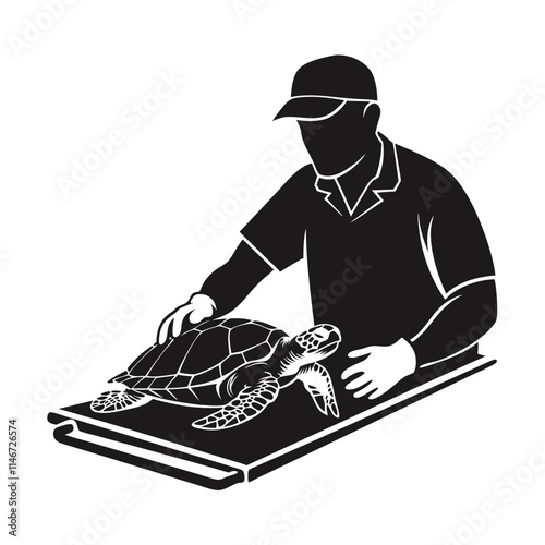  Veterinarian Examining Sea Turtle Vector Silhouette Conservation Symbol
