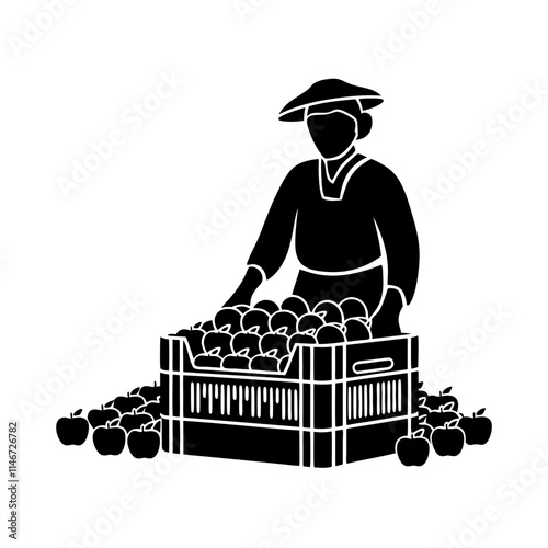  Farmer Harvesting Apples with Crate Vector Illustration for Agricultural Use