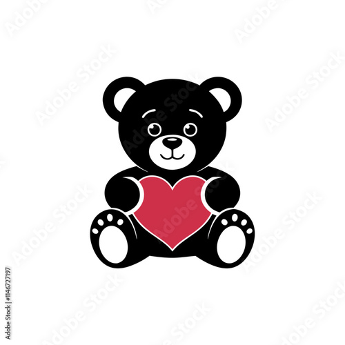  Cute Black Teddy Bear Holding Red Heart Vector Illustration for Love and Affection Themes