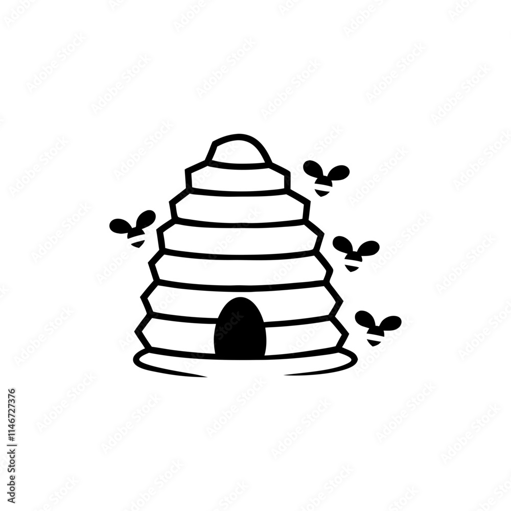 Beehive with Flying Bees Vector Illustration for Nature and Honey Design Beehive with Flying Bees Vector Illustration for Nature and Honey Design