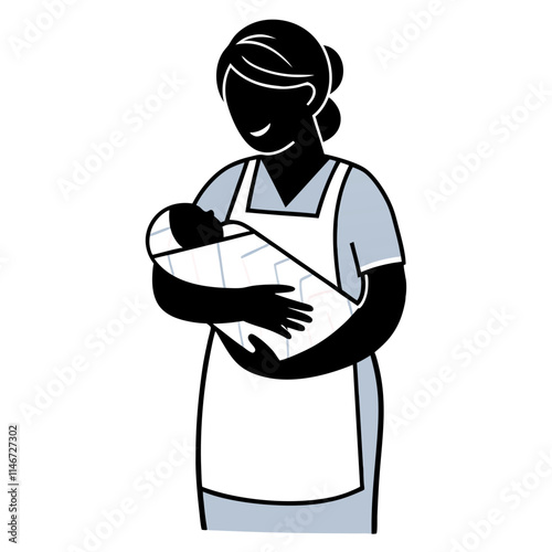  Nurse Silhouette Holding Newborn Baby Vector Illustration for Healthcare Themes