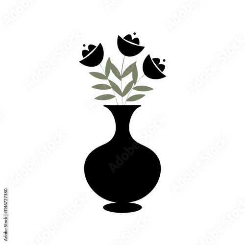  Elegant Black Vase with Minimalist Floral Arrangement Vector Art