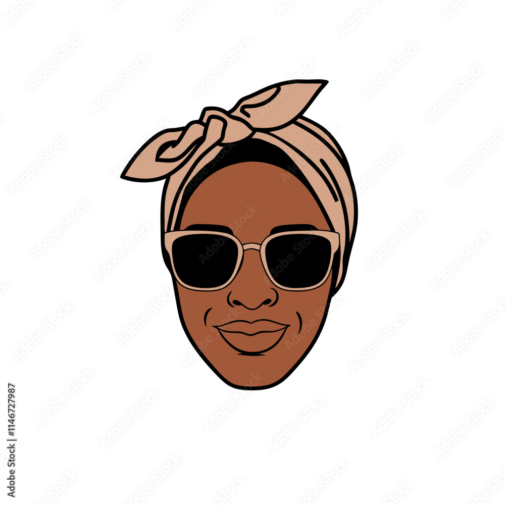 Fototapeta premium Stylish Woman Wearing Sunglasses and Headscarf Vector Illustration