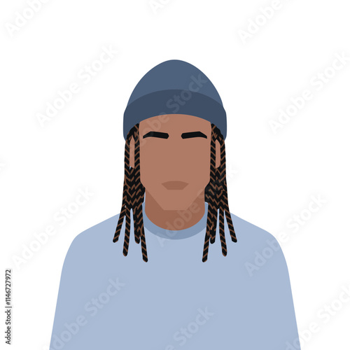  Minimalist Vector Portrait Person with Braids and Beanie Hat