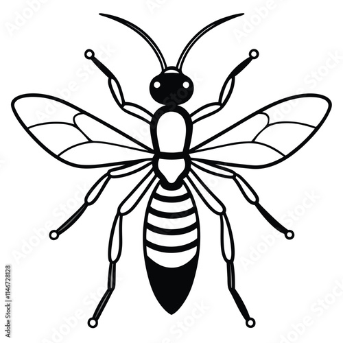 spider wasp insect flat vector illustration on white background