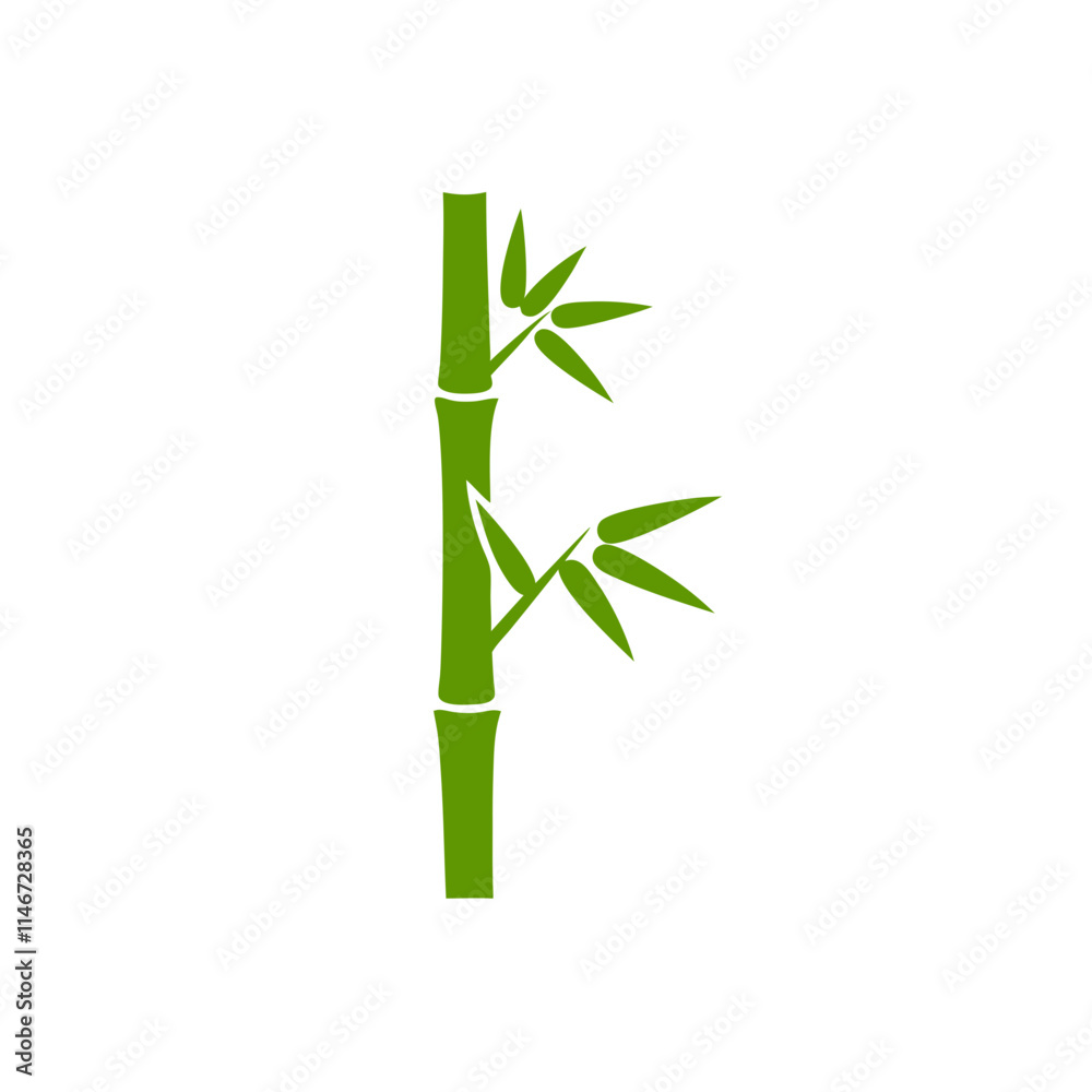 Fototapeta premium Vector Illustration of Green Bamboo Stalk with Leaves on Neutral Background