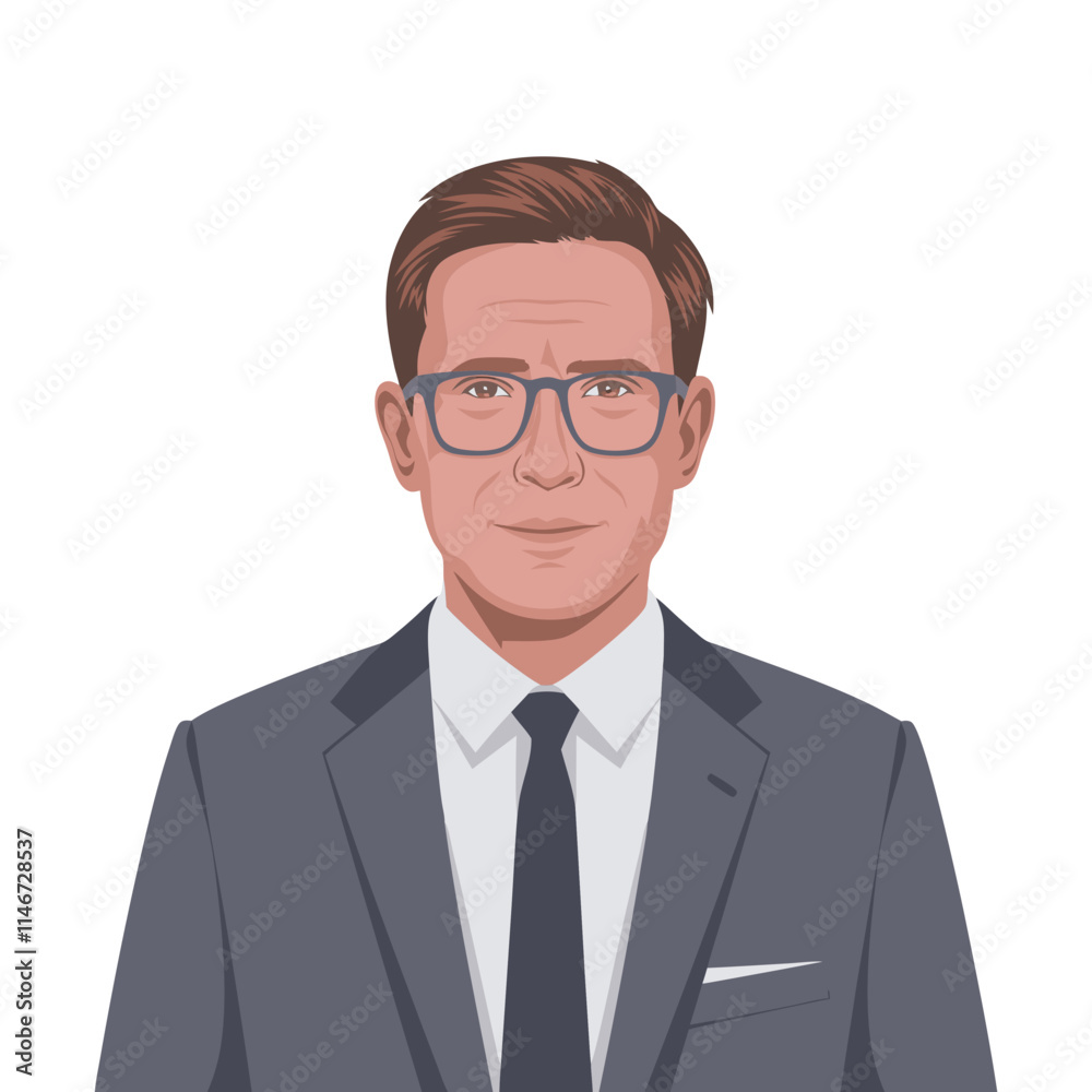 Professional Businessman Portrait in Suit with Glasses Vector Illustration Professional Businessman Portrait in Suit with Glasses Vector Illustration