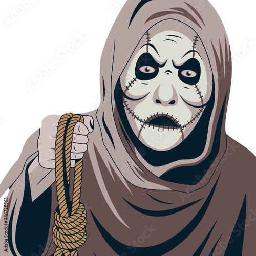  Creepy Hooded Figure Holding Rope Vector Illustration for Halloween Designs