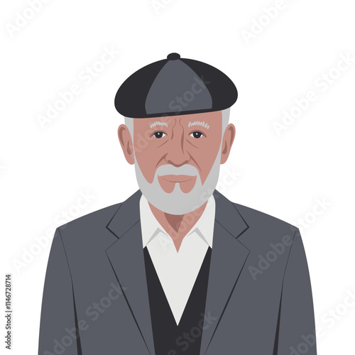  Elderly Man in Beret and Suit Vector Portrait Illustration